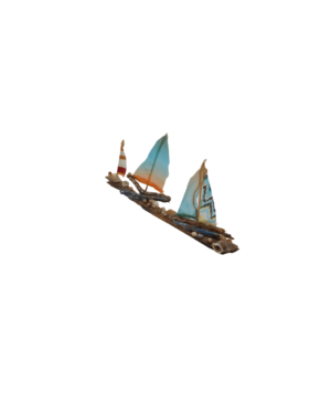 Χειροποίητο τριπλό καράβι ξύλινο με πολύχρωμα πανιά